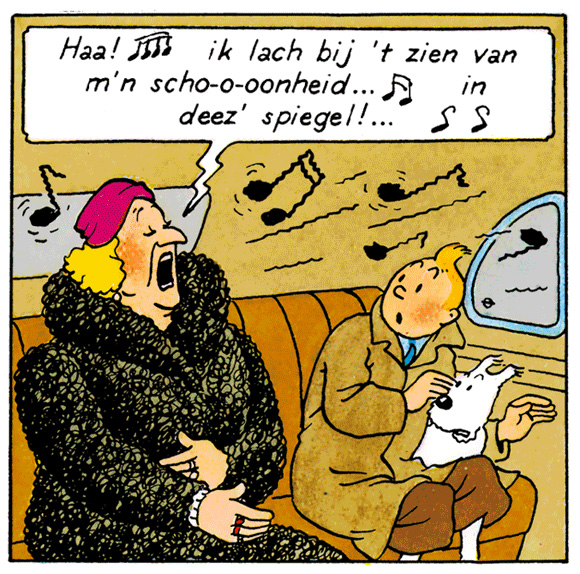 Tintin dans la voiture avec Bianca Castafiore dans le Sceptre d'Ottokar